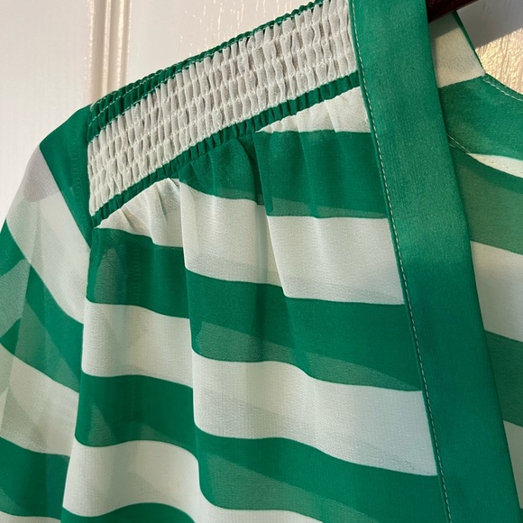 Ann Taylor small petite sheer green and white striped top - Picture 2 of 2